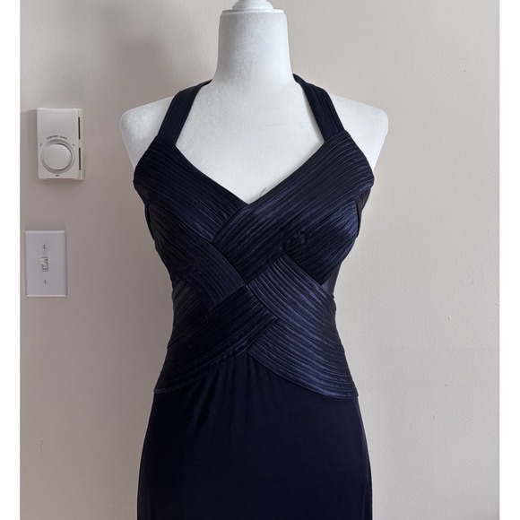 Vintage Y2K Cache Prom Dress Formal Special Occasion Navy Blue Mesh Cutout - Picture 2 of 8